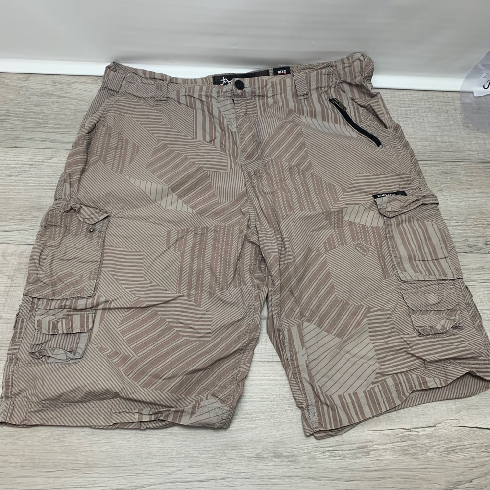 Ecko Unltd Mens Cargo Shorts Size 38 Brown Geometric Striped Streetwear Cotton